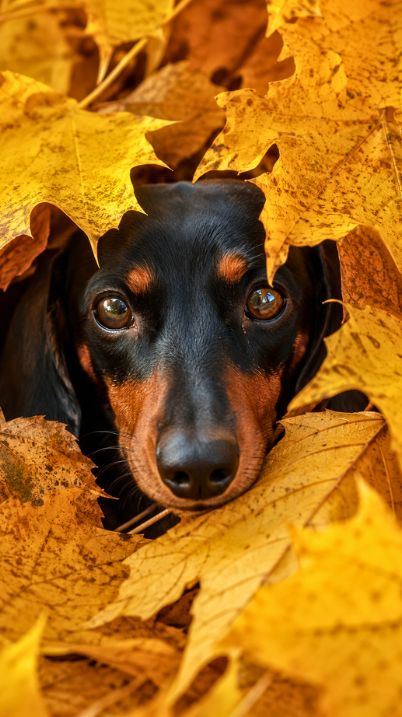 Cozy Autumn Mini Dachshund iPhone Background