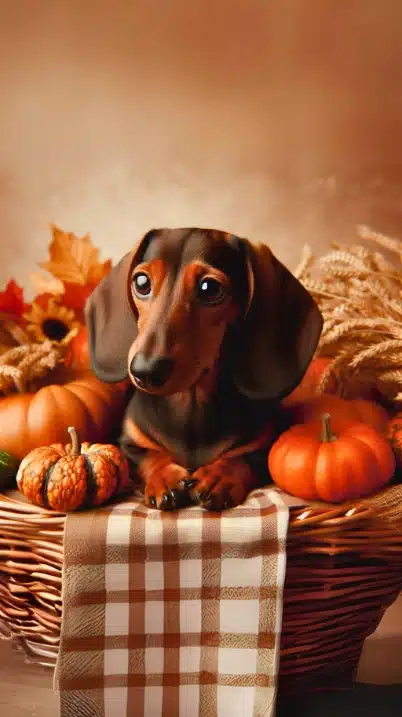 Harvest theme chocolate Dachshund Wallpaper