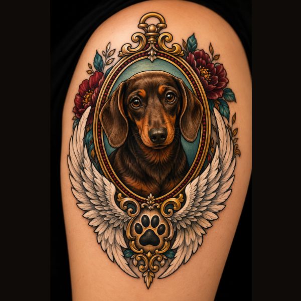 Mini Dachshund Memorial Tattoo Idea