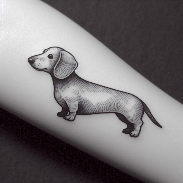 black and gray minimalist dachshund tattoo