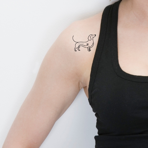 cute dachshund front shoulder tattoo