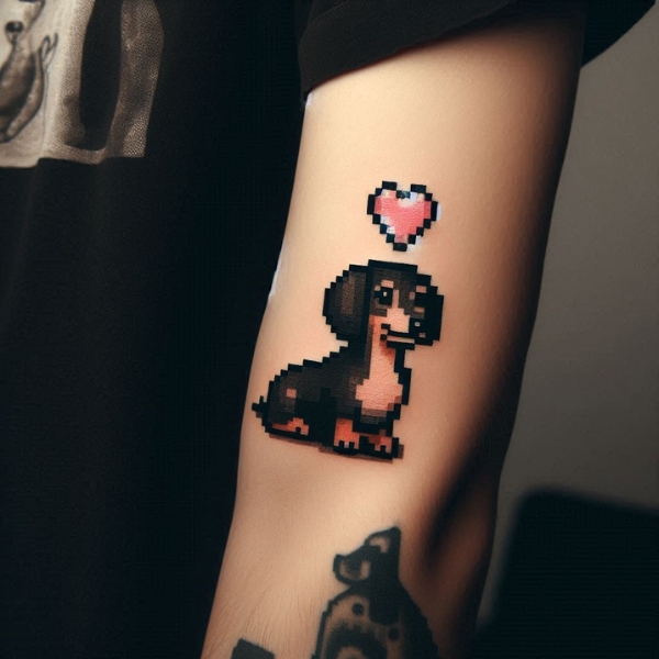 dachshund pixel tattoo 8 bit