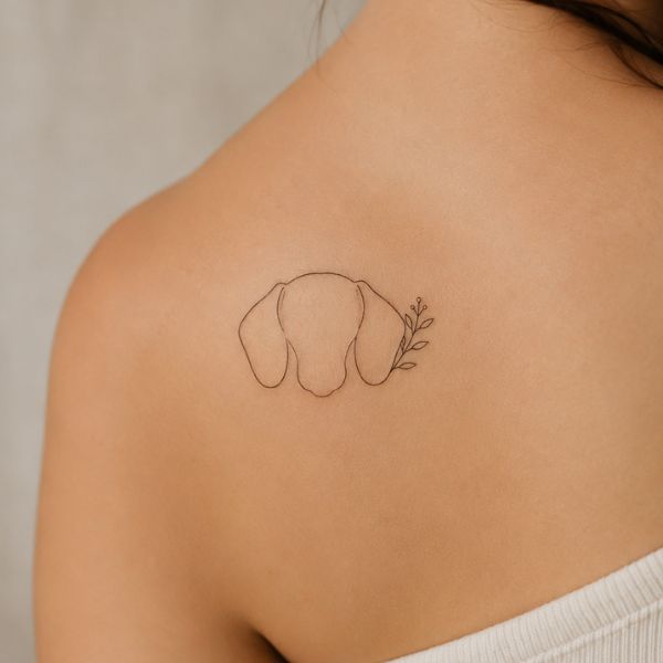 dachshund tattoo - fine-line dachshund head silhouette
