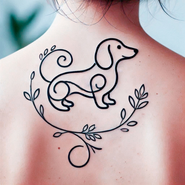 dachshund tattoo on woman's back