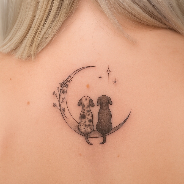 dachshund tattoo with moon and stars