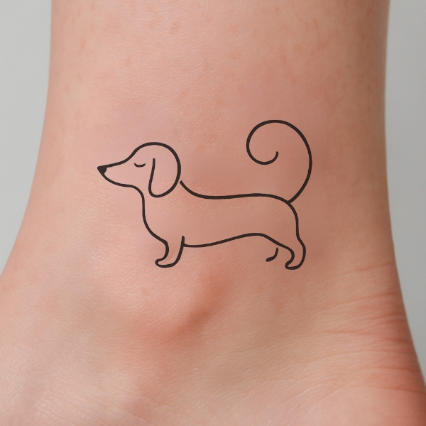 fine dachshund tattoo on ankle