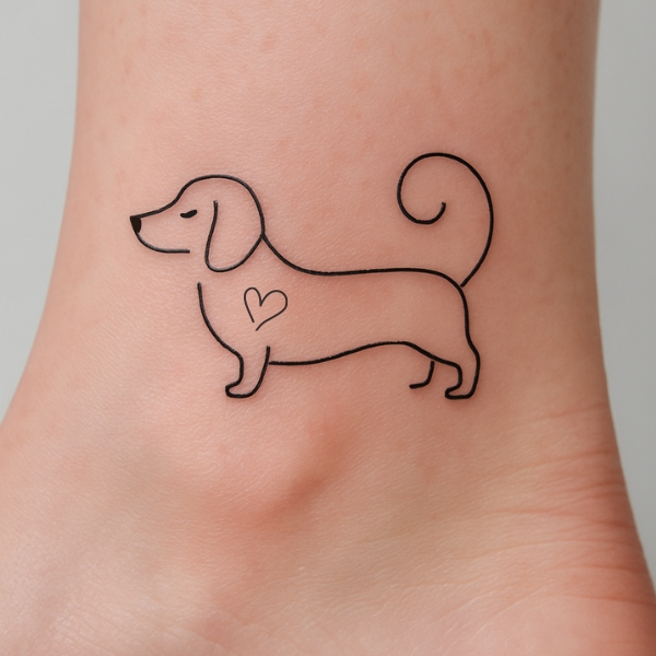 fine line dachshund tattoo on ankle