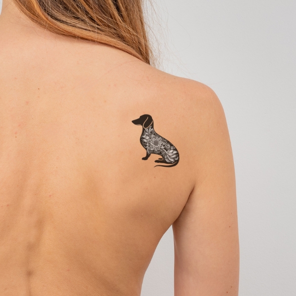 mandala dachshund shoulder tattoo