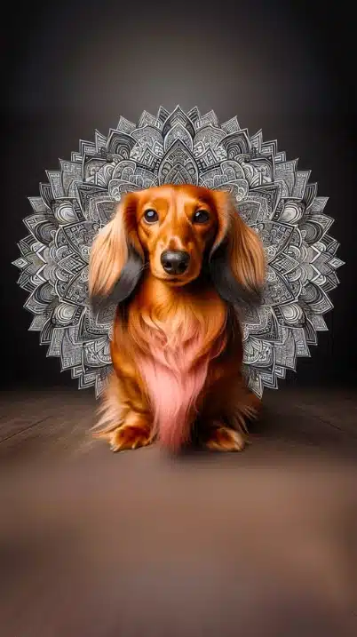 peaceful dachshund and mandala design