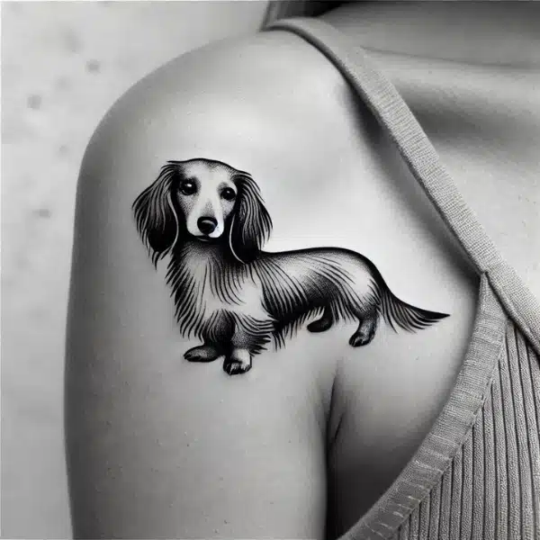 simple long haired dachshund tattoo design