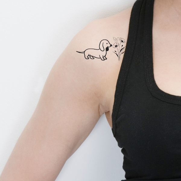small dachshund front shoulder tattoo