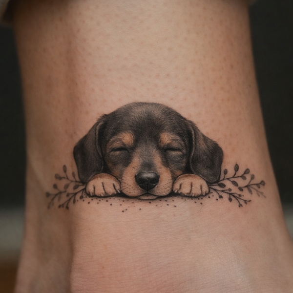 sleeping dachshund tattoo